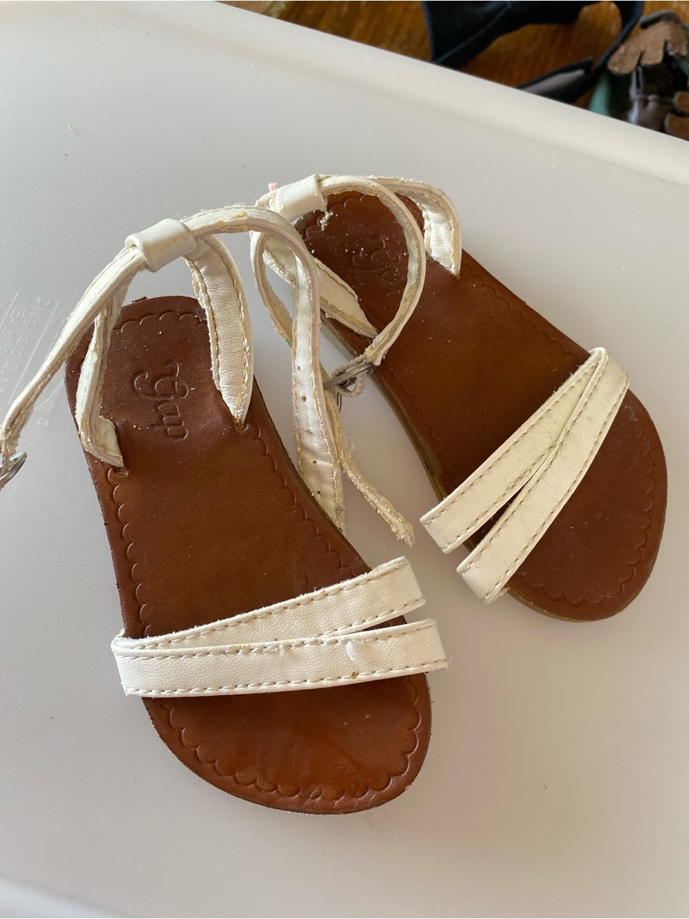 GAP Kids Cream Strappy Sandals with Brown Footbed
